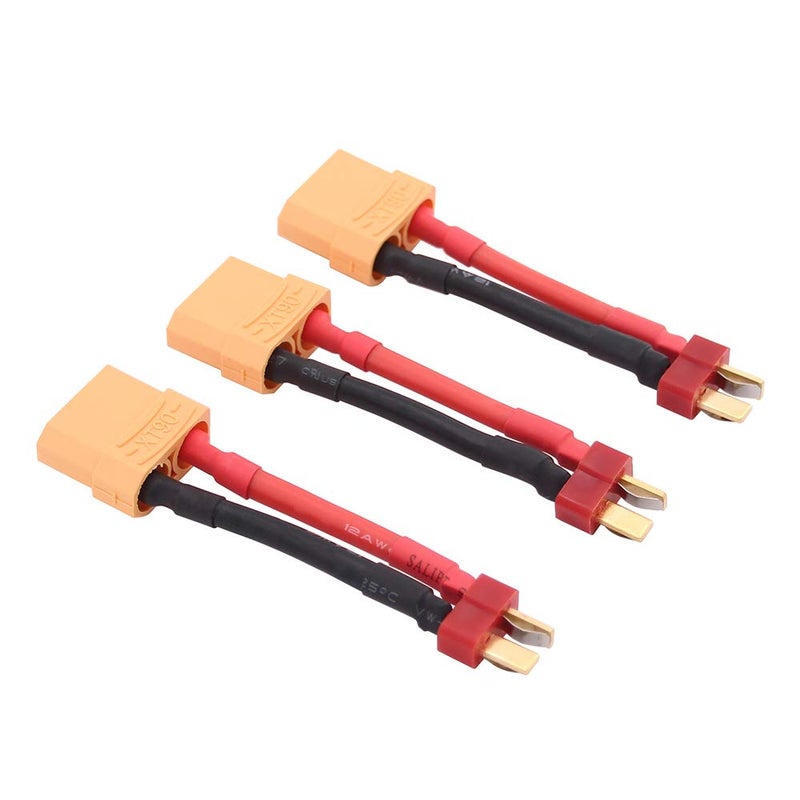 OliYin 3pcs Male T Plug to Female XT90 Connector Converter Adapter with 12awg 1.96inch Wire(Pack of 3) - Image 1